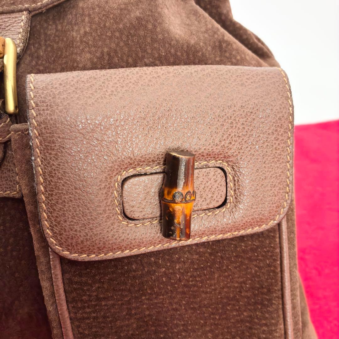 美品　GUCCI　グッチ　スエード　バンブー　リュック　バックパック　ブラウン