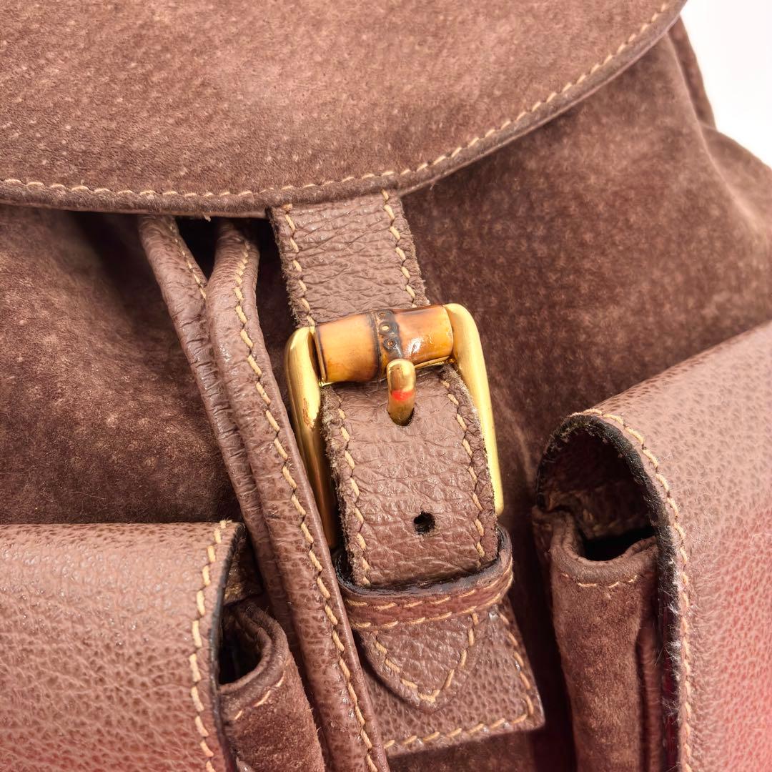 美品　GUCCI　グッチ　スエード　バンブー　リュック　バックパック　ブラウン