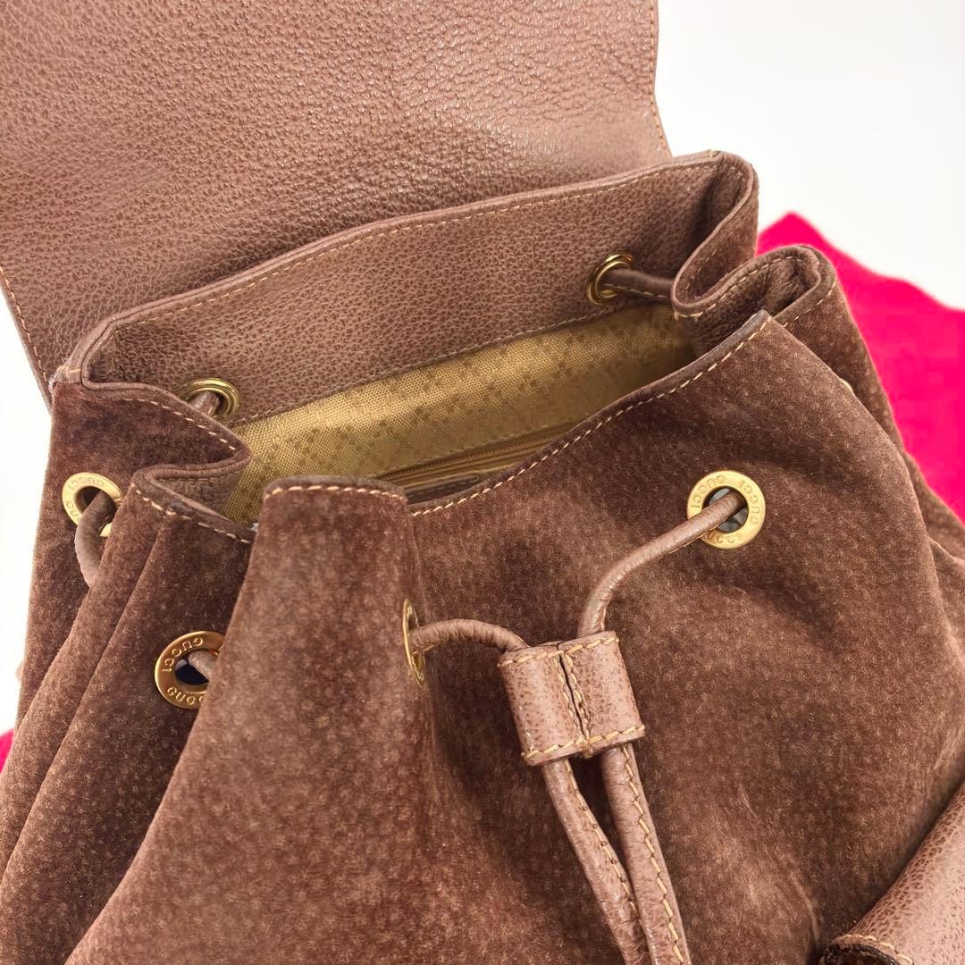 美品　GUCCI　グッチ　スエード　バンブー　リュック　バックパック　ブラウン