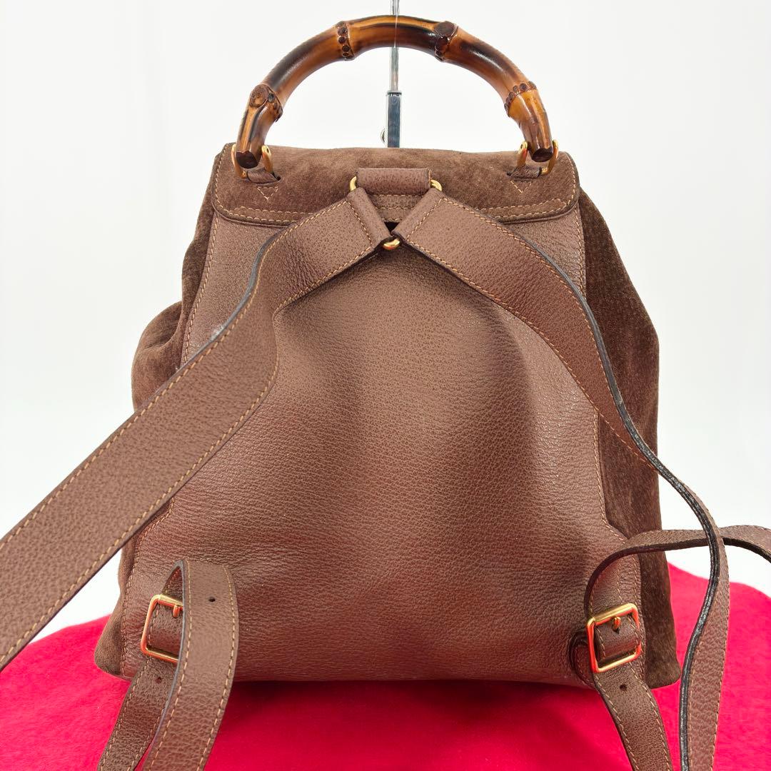 美品　GUCCI　グッチ　スエード　バンブー　リュック　バックパック　ブラウン