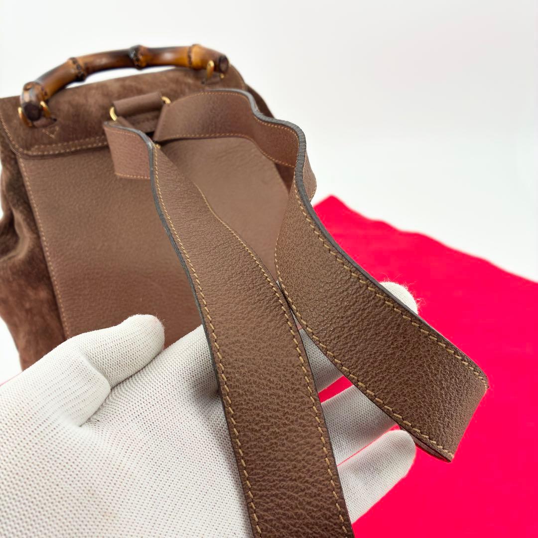 美品　GUCCI　グッチ　スエード　バンブー　リュック　バックパック　ブラウン