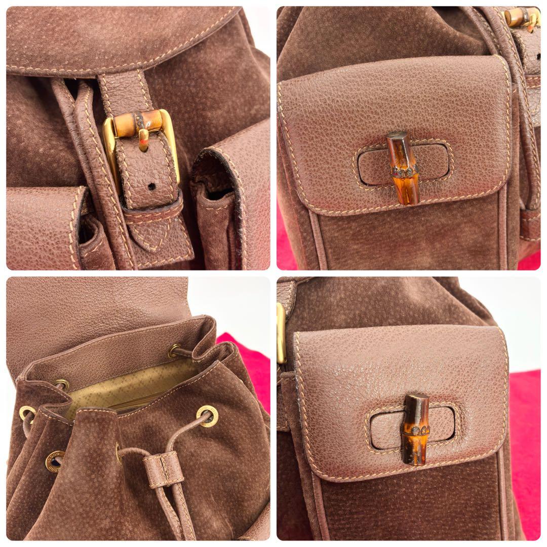 美品　GUCCI　グッチ　スエード　バンブー　リュック　バックパック　ブラウン