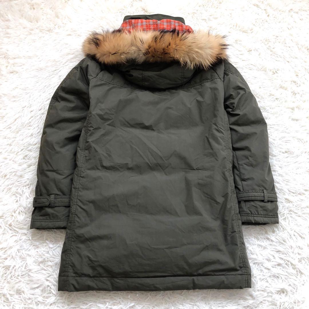 バーバリーブラックレーベル グリーン ファー　赤チェック ダウン LL