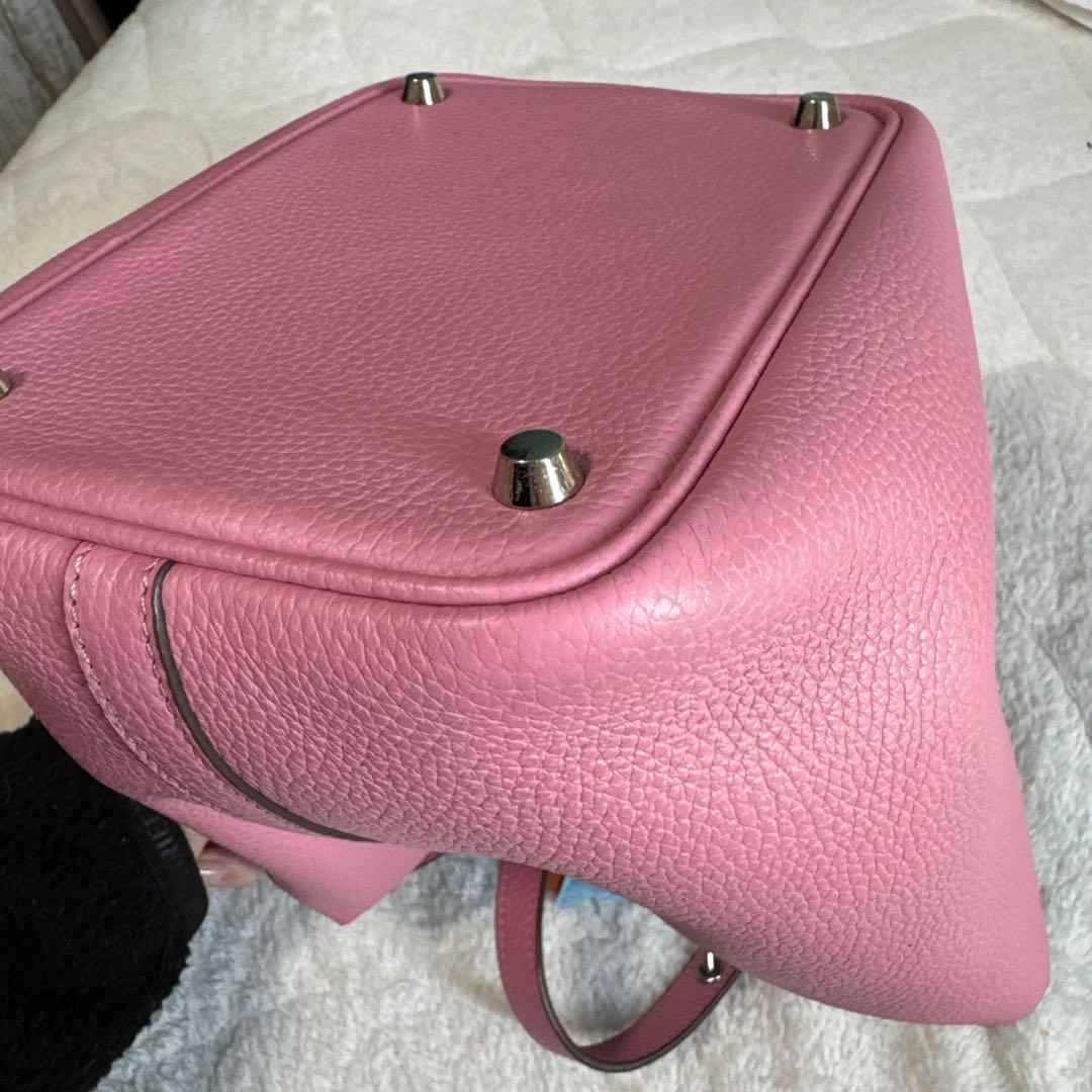 ピコタンロック風本革キューブバッグ　ピンク　レザーハンドバッグ