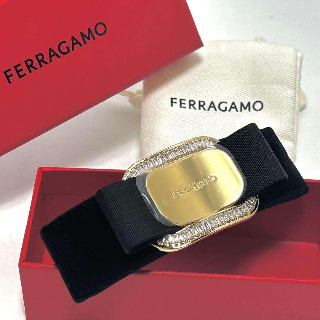 未使用 サルヴァトーレフェラガモ リボン バレッタ アクセサリー ラインストーン