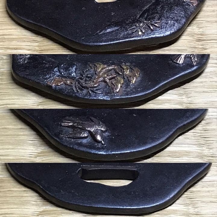 ☆時代 /武具！鉄地 鍔 松 鳥 川図案/鐔『菊川南甫 花押(菊川