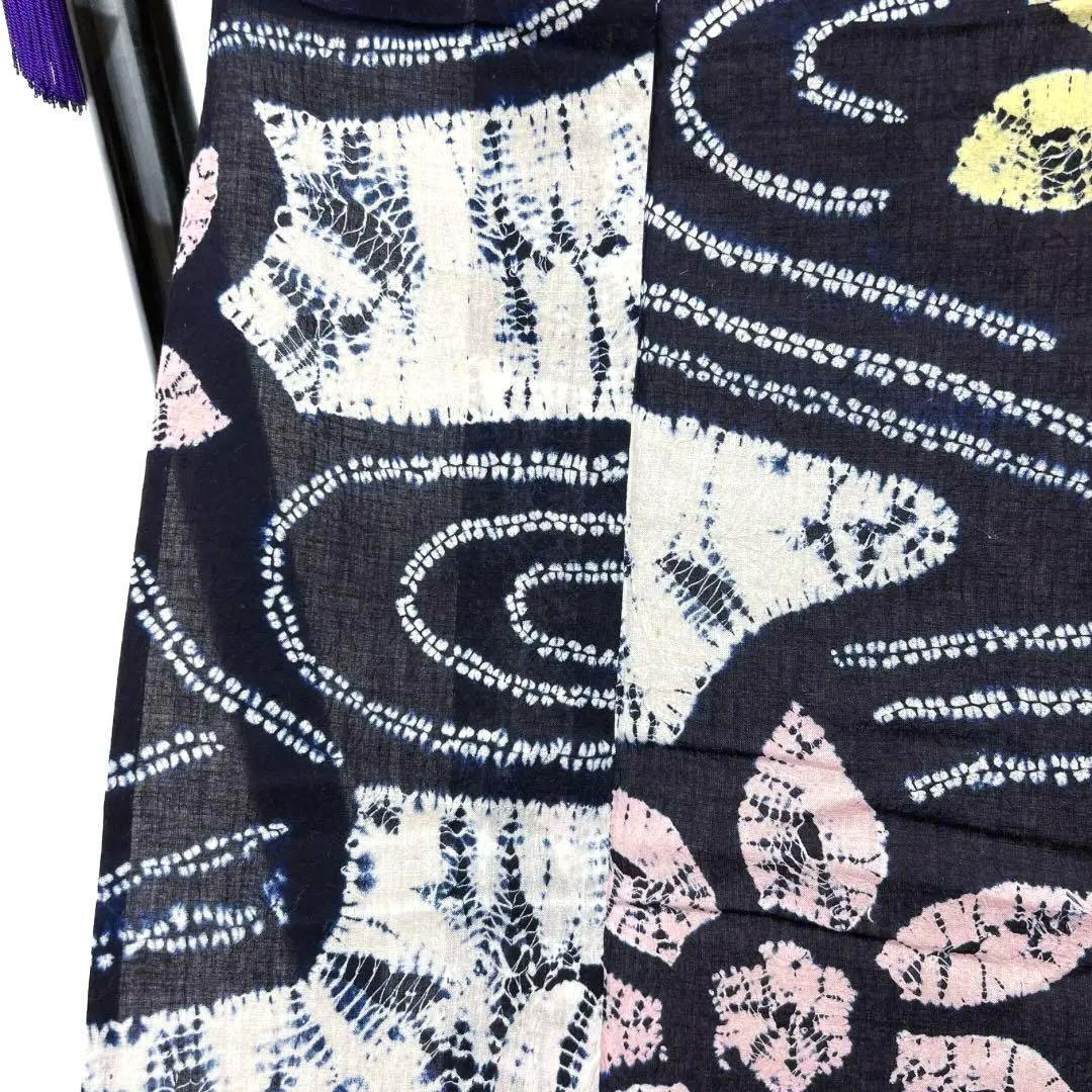 浴衣　有松鳴海絞り　流水　花模様　ネイビー系　着物　053w p