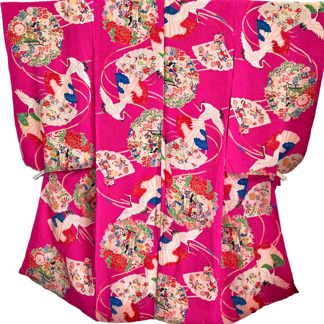 アンティーク女の子 鶴 子供着物 七五三 アンティーク着物 NO8