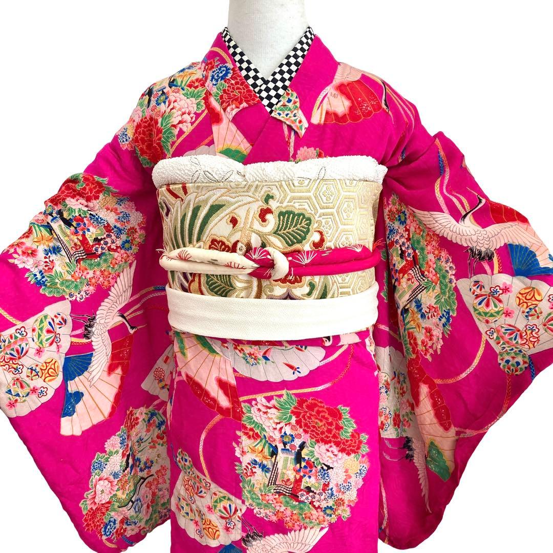 アンティーク女の子 鶴 子供着物 七五三 アンティーク着物 NO8