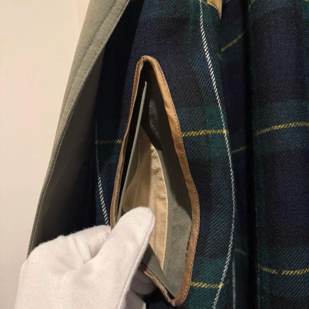 極美品‼️アクアスキュータム ステンカラーコート チェックライナー付 英国 玉虫色