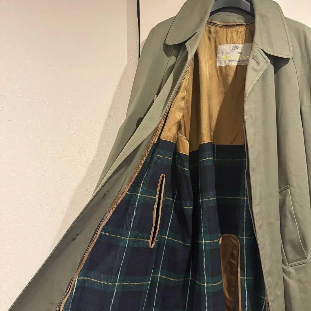 極美品‼️アクアスキュータム ステンカラーコート チェックライナー付 英国 玉虫色