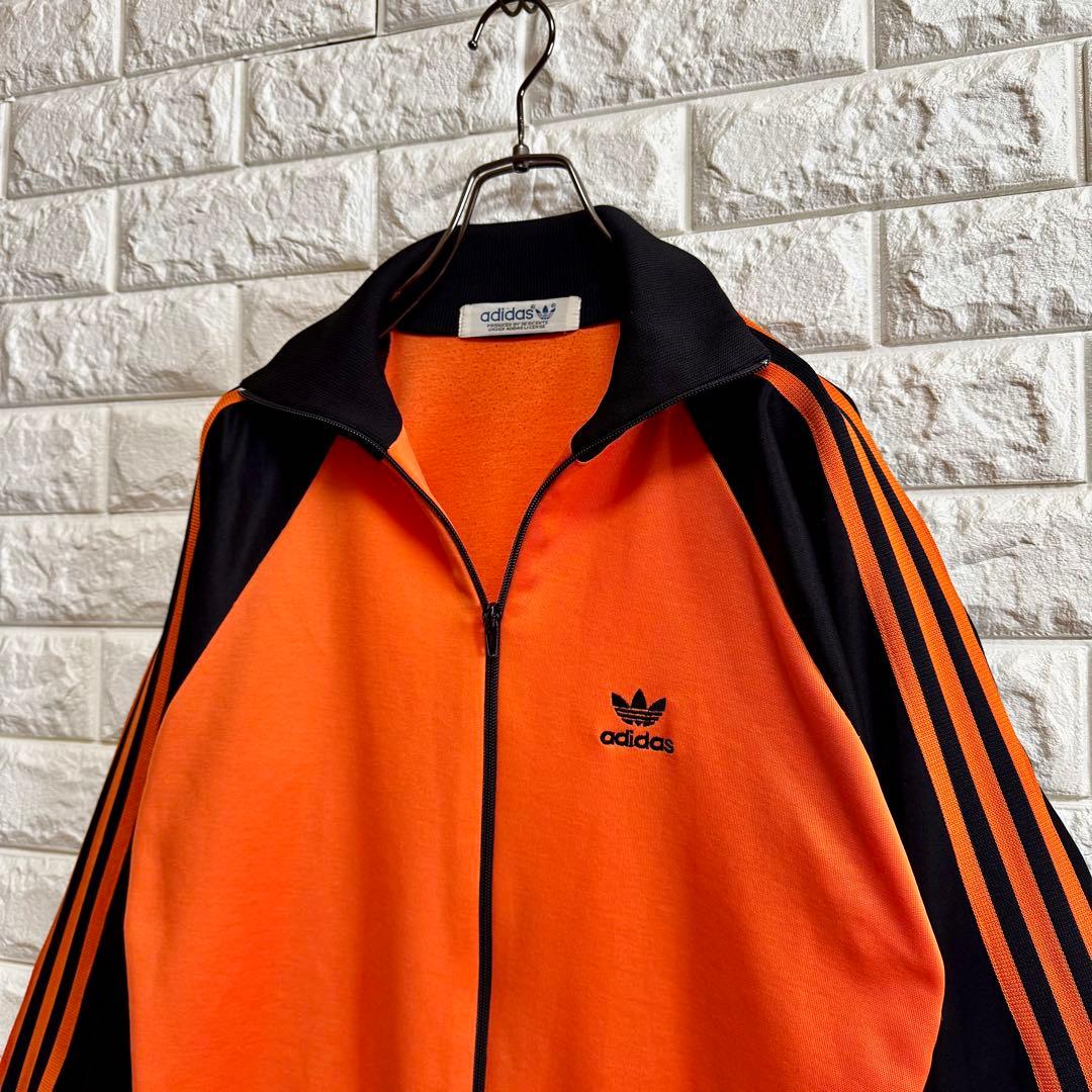 ◆西ドイツ時代／美品◆ 80s アディダス デサント製ジャージ 黒×橙