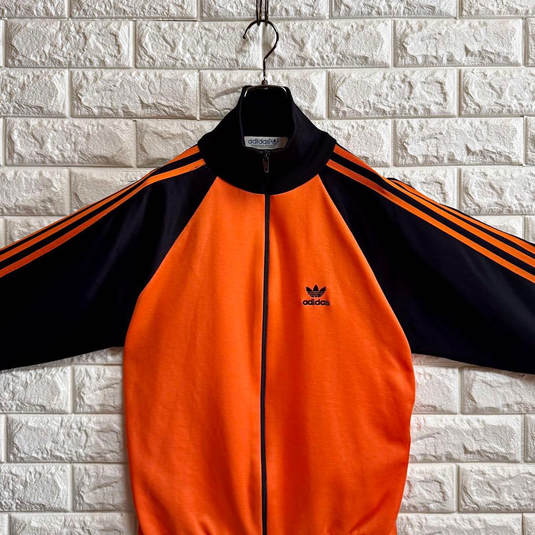 ◆西ドイツ時代／美品◆ 80s アディダス デサント製ジャージ 黒×橙