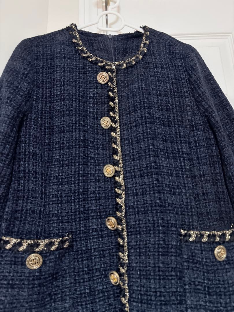 DHOLIC ミナグラム 配色フロントボタンツイードフレアワンピース