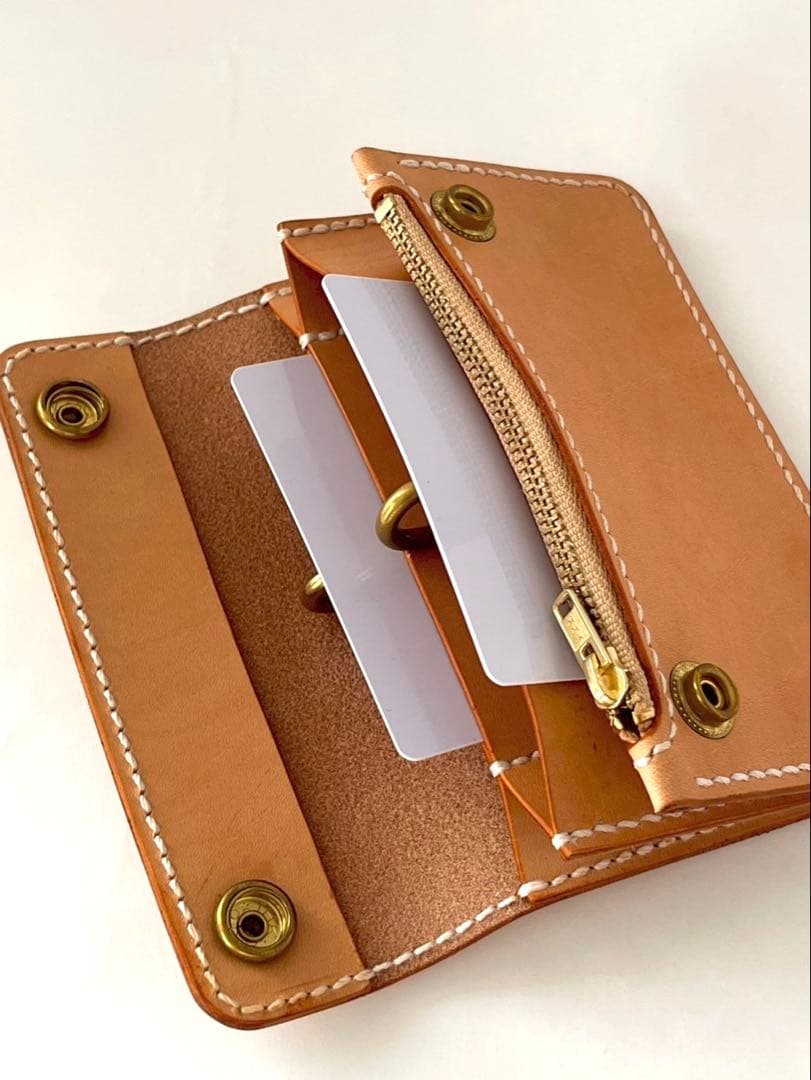 ミドルトラッカーウォレット｜三層タイプ｜本革（牛革）ヌメ革 ×手縫い ×真鍮金具