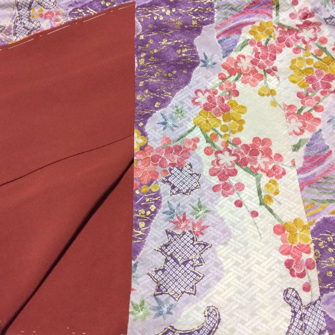 正絹綸子☆仕付け付未使用☆金彩と古典柄が上品な7歳七五三～十三参り向けお誂え祝着