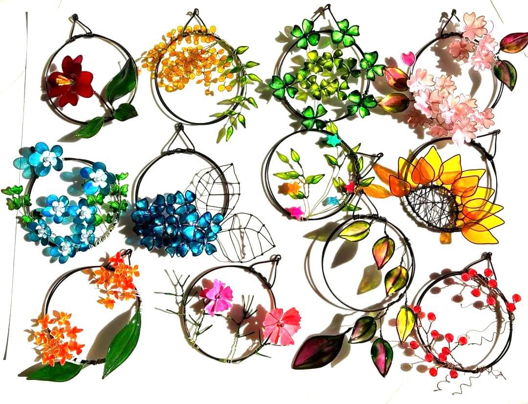 ミニリース12点セット　ワイヤークラフト　ディップアート　壁飾り　インテリア