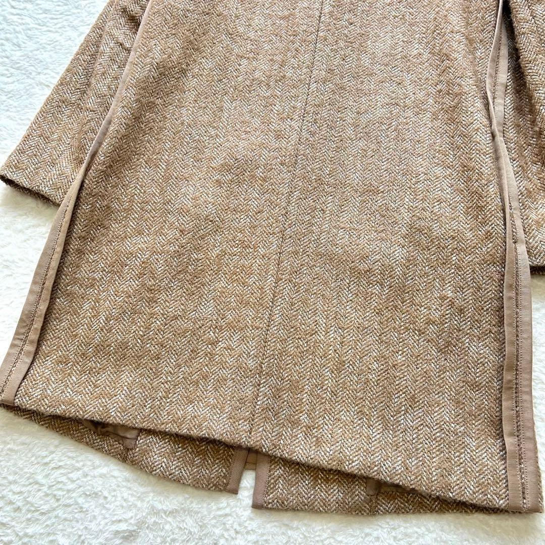 ランバンオンブルー　モヘア　アルパカ　ツイード　ノーカラーコート　ヘリンボーン