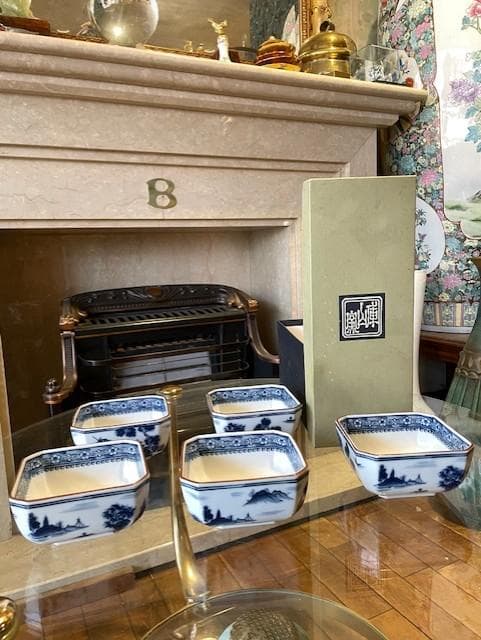 青白磁 風景画 角型皿 5個セット