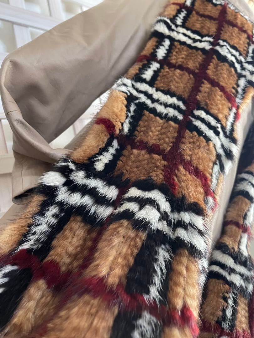 ⭐︎ ミンク　× チェック　新古　⭐︎ショール　　先端ラッフル系