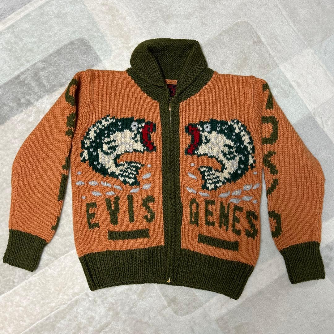 EVISUエヴィスカウチンセーターヴィンテージブラックバス柄ニット