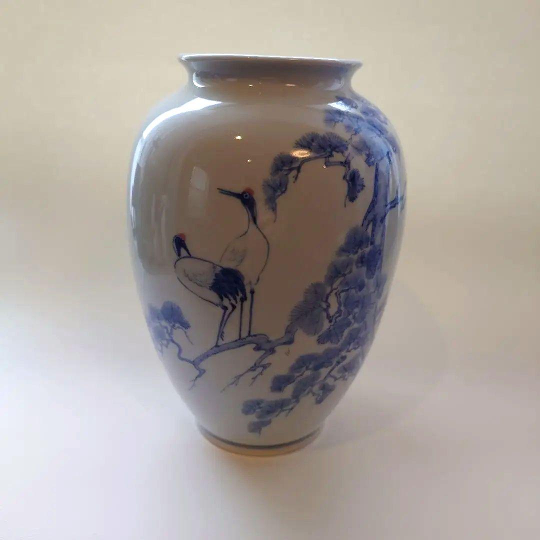 砥部焼 壺 青い鶴の絵柄 陶器花瓶 - メルカリ