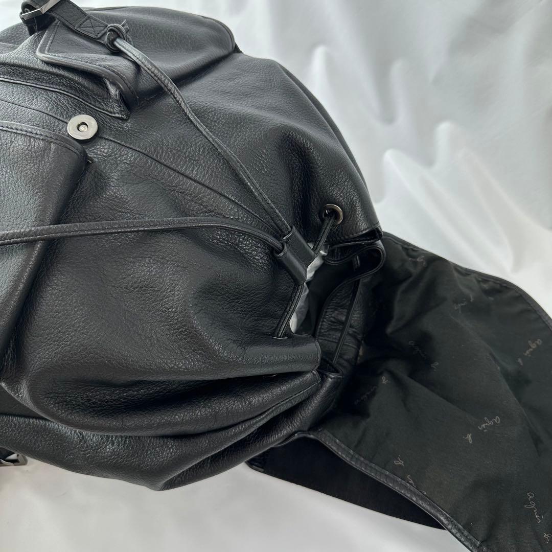 【専用】アニエスベー バッグ リュック バックパック レザー 黒 ロゴ型押し