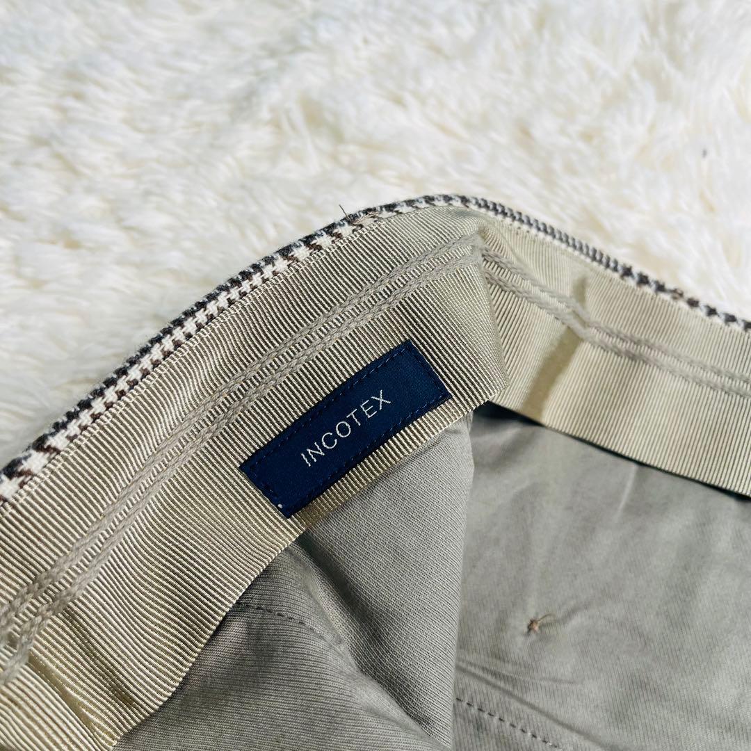 INCOTEX SLIMFIT Glen Check slacks 50 茶