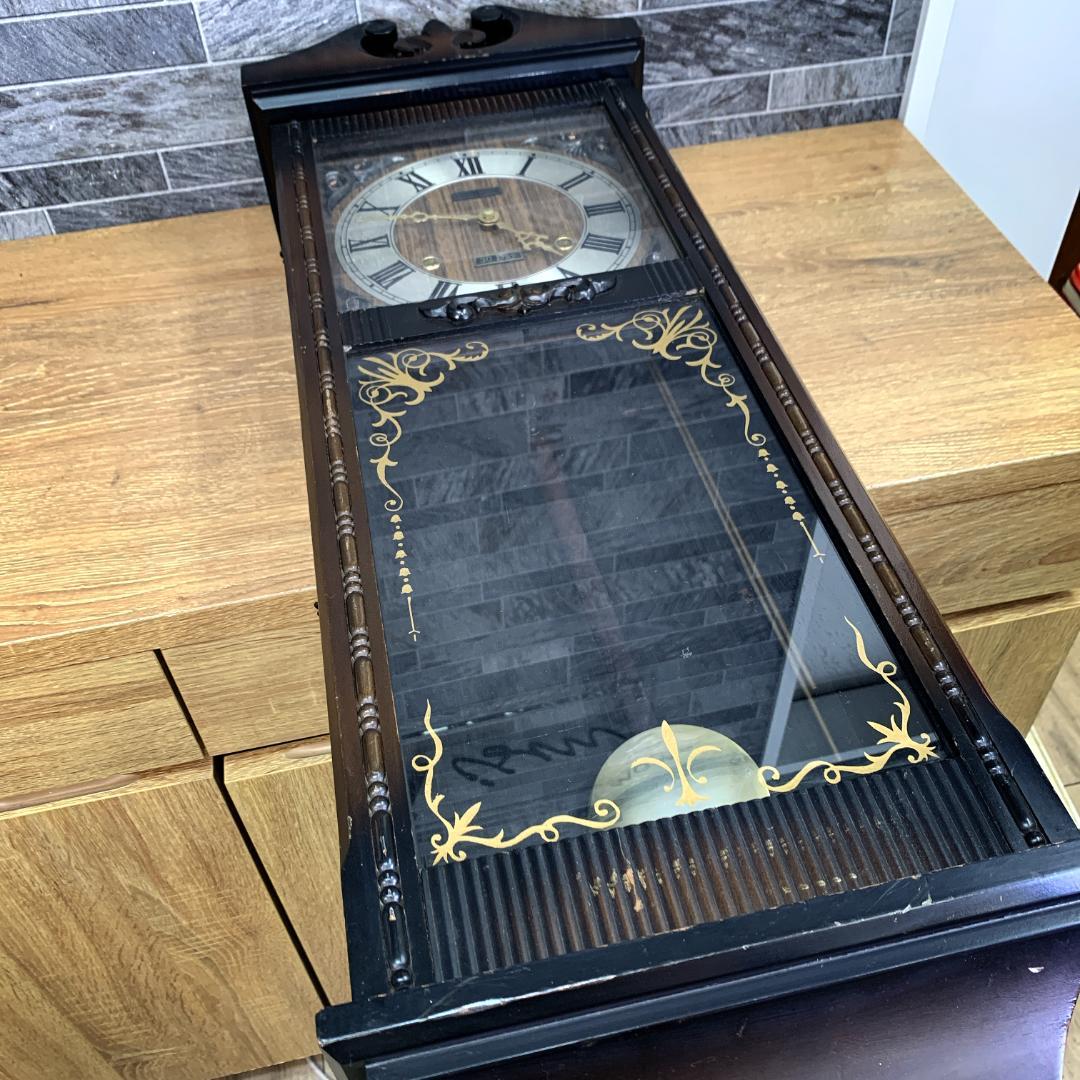 昭和中期 稼働品 CITIZEN 木製 ネジ巻き柱時計 振り子時計 ボンボン