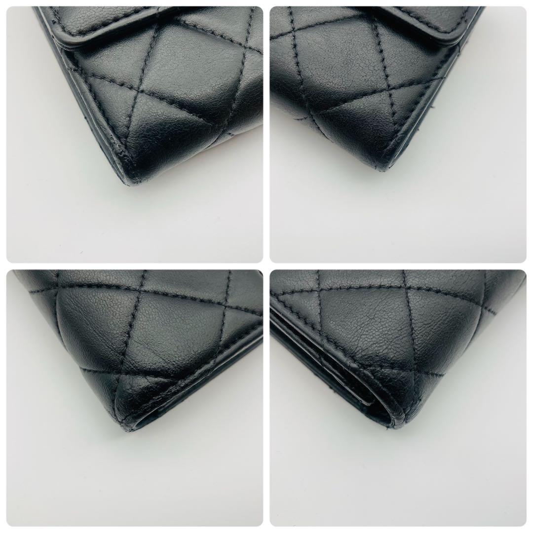 CHANEL マトラッセ　黒　長財布　チェーン　ラムスキン
