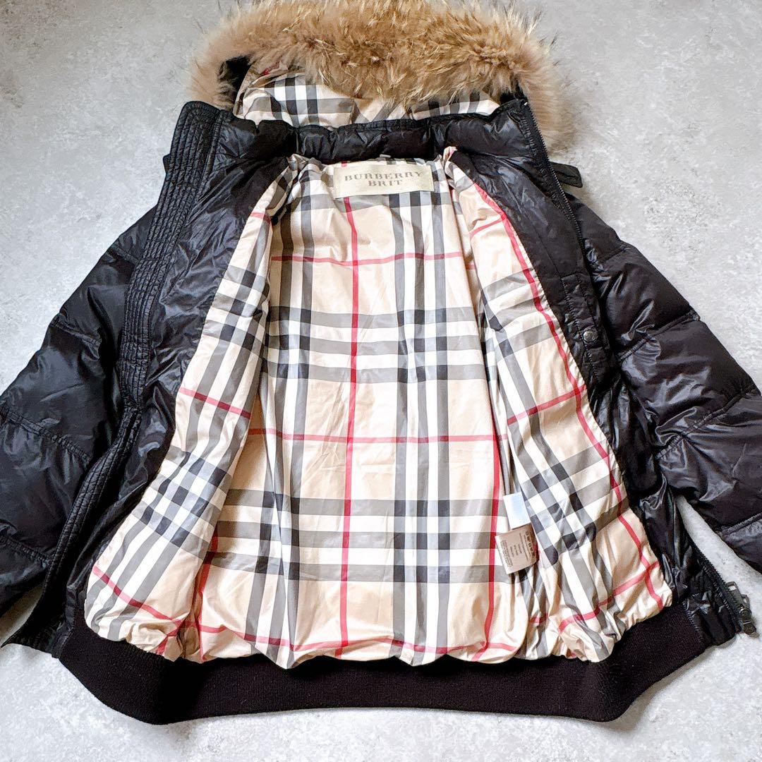 美品✨バーバリー　ノバチェック　ファー付フード 黒 ダウンジャケット　XL