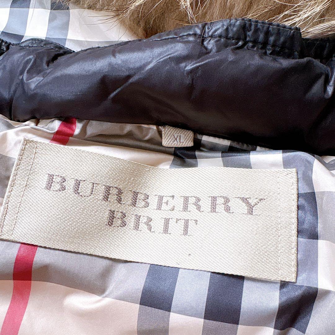 美品✨バーバリー　ノバチェック　ファー付フード 黒 ダウンジャケット　XL