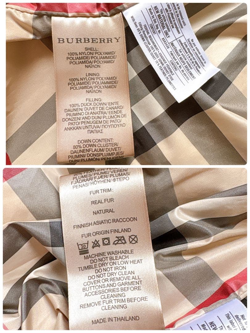 美品✨バーバリー　ノバチェック　ファー付フード 黒 ダウンジャケット　XL