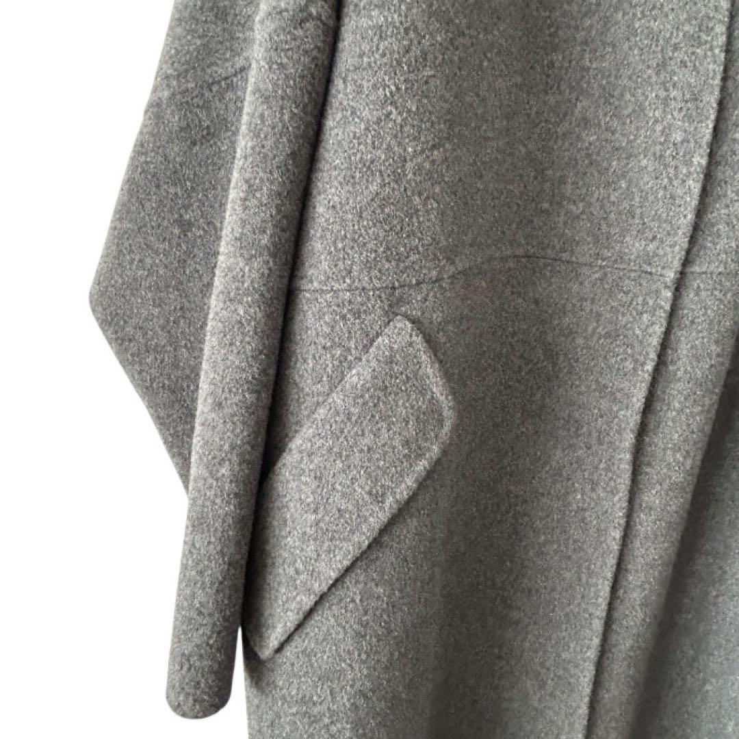 25AW♡【ルシェルブルー】フード付き ダブルフェイスロングコート グレー 36