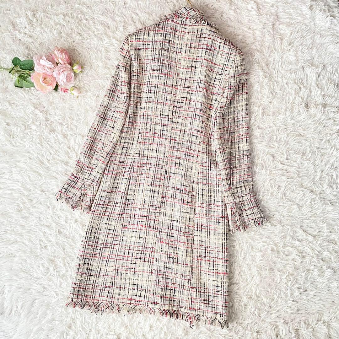 稀少◆極美品*Rene TISSUE社製 高級ツイードコート ロング コサージュ