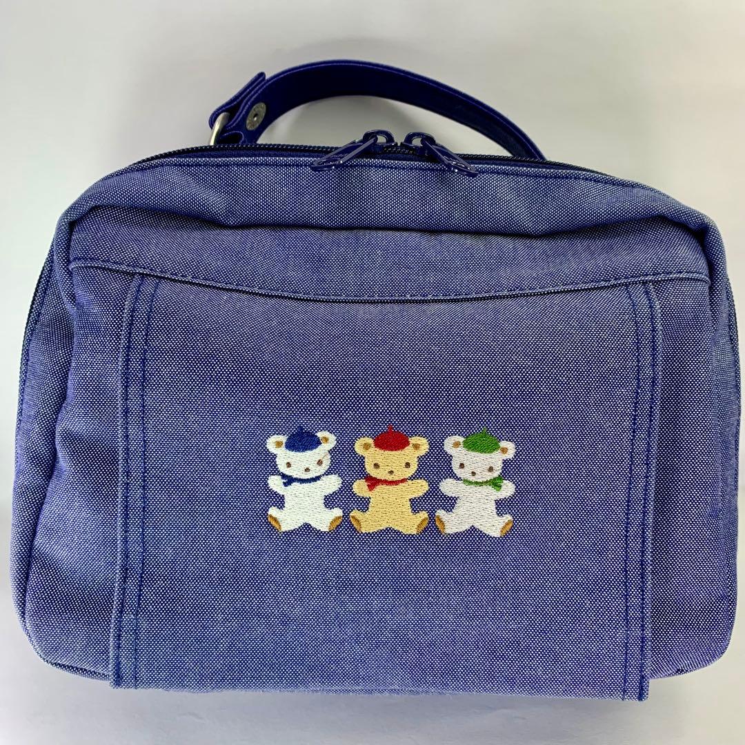 ファミリア familiar おむつポーチ デニム生地 クマちゃん 刺繍