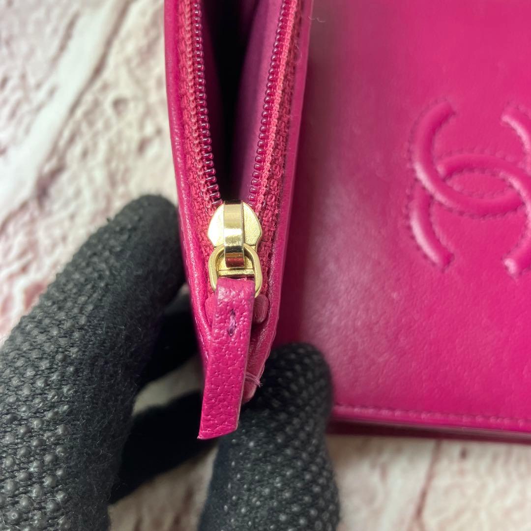 美品✨シャネル ココマーク 三つ折り財布 エンボス ステッチ レザー 正規品