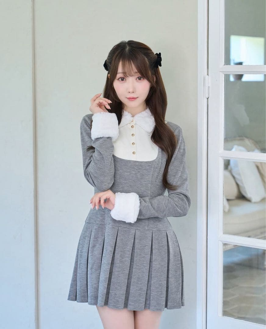 ロゼミューズ Knit sew pleated op gray