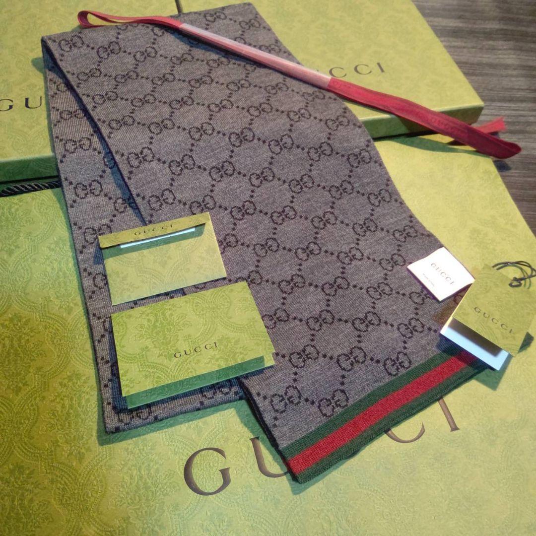 ❤新品箱袋付き❤GUCCI マフラー ストール ショール スカーフ❤黒&グレー❤