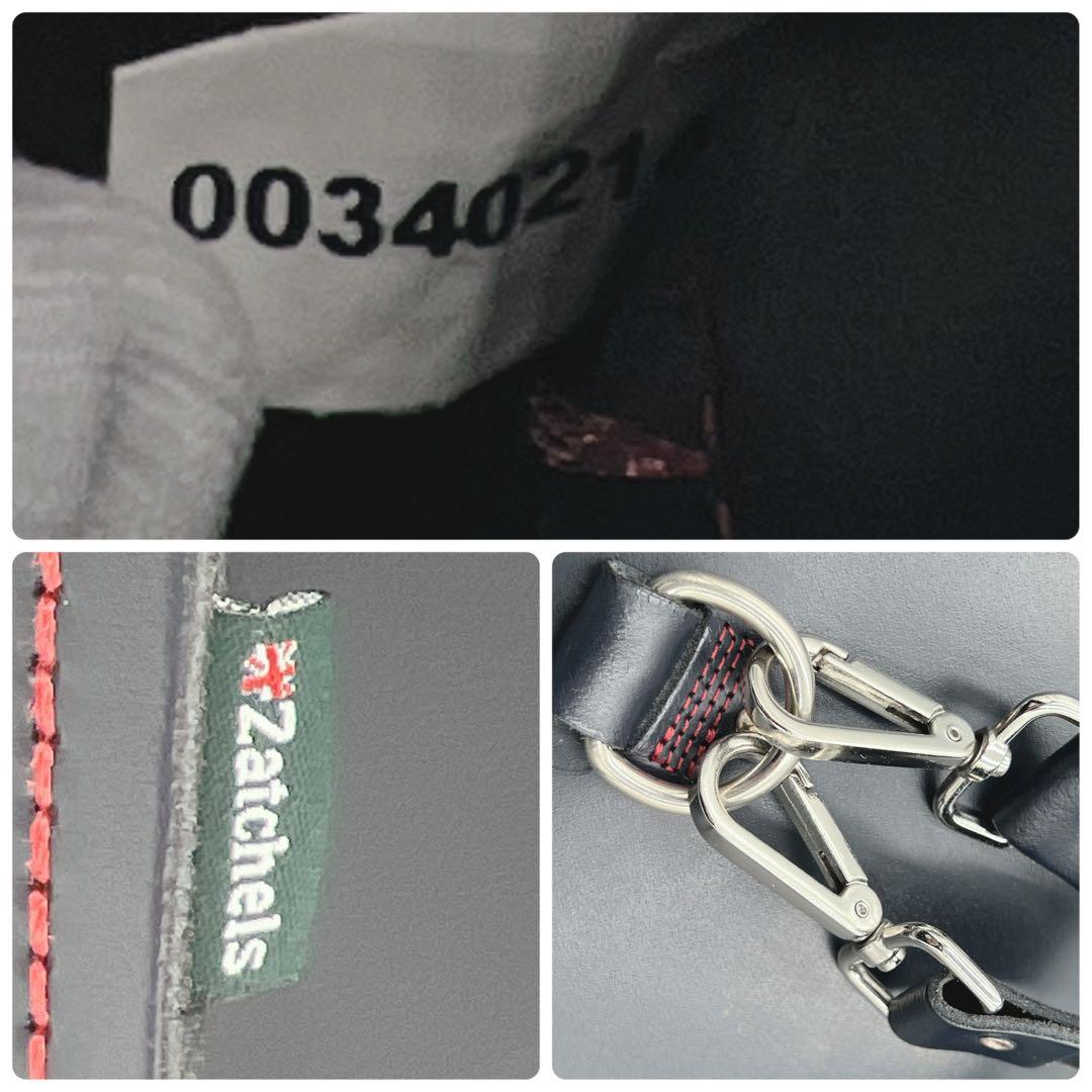 Zatchels ハンドバッグ リュック A4 本革 赤ステッチ ネイビー