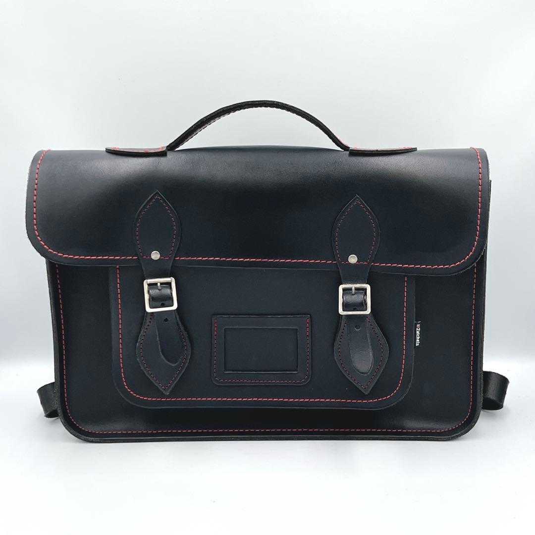 Zatchels ハンドバッグ リュック A4 本革 赤ステッチ ネイビー
