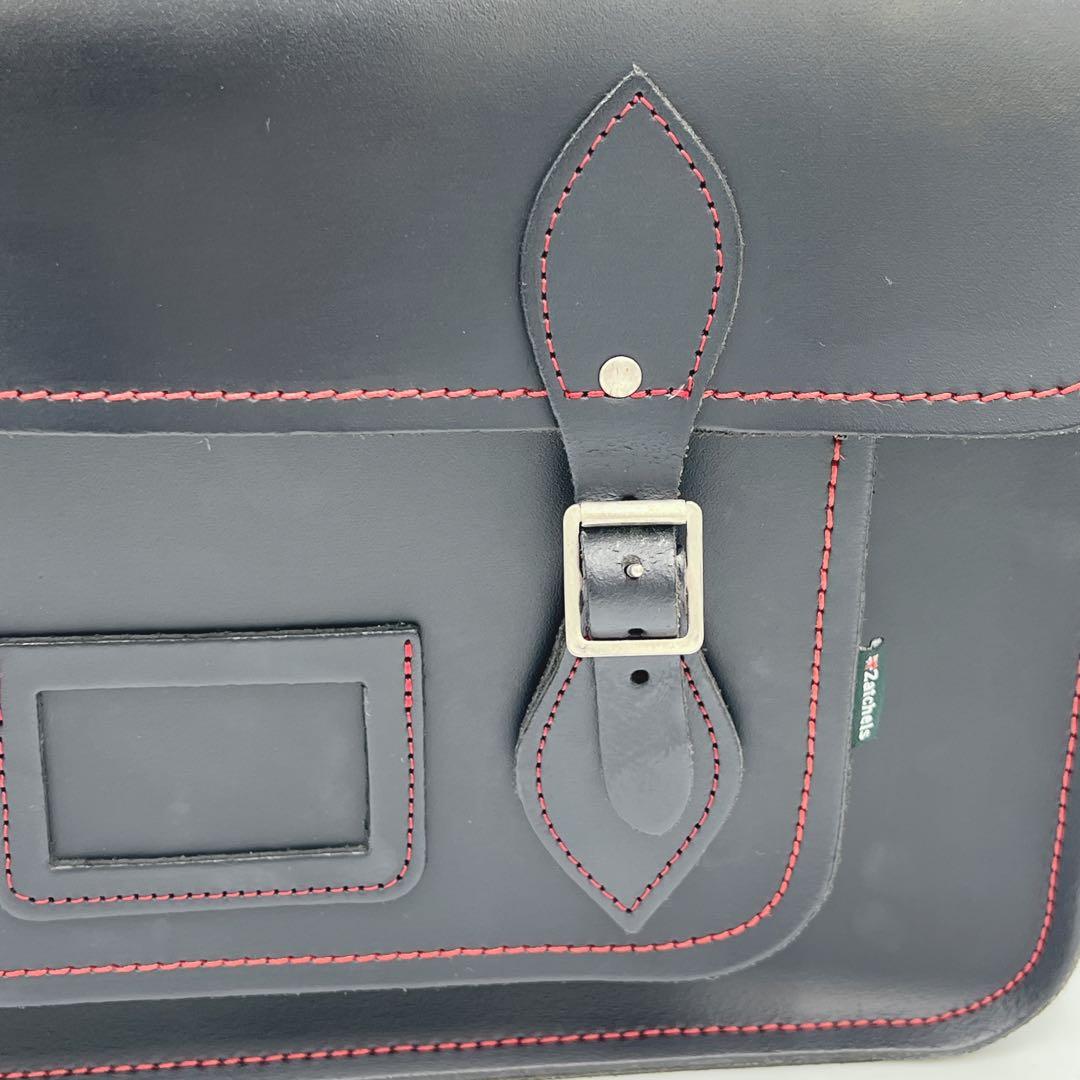 Zatchels ハンドバッグ リュック A4 本革 赤ステッチ ネイビー