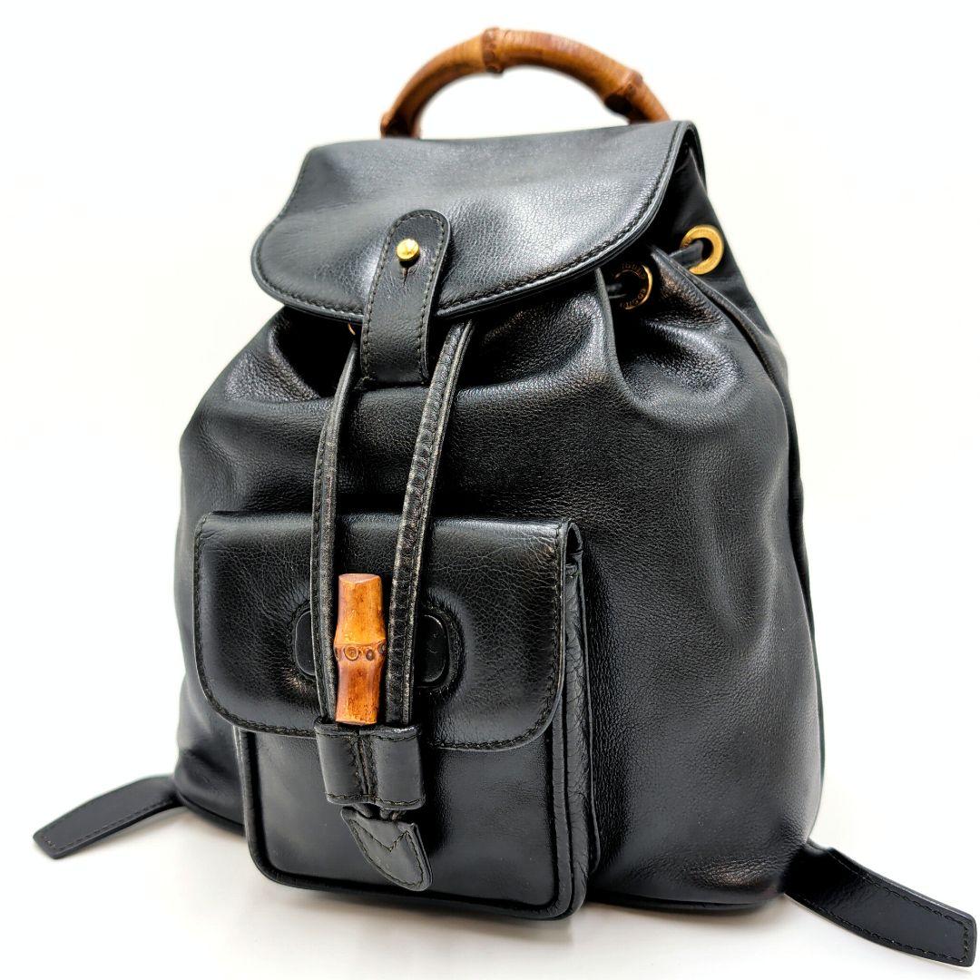 GUCCI オールドグッチ リュック バンブーハンドル オールレザー ブラック