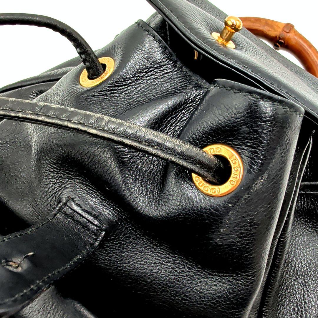 GUCCI オールドグッチ リュック バンブーハンドル オールレザー ブラック