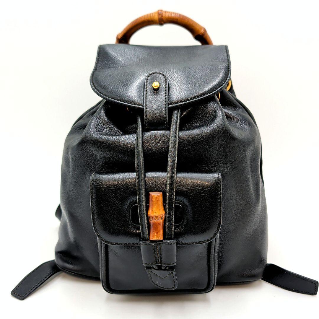 GUCCI オールドグッチ リュック バンブーハンドル オールレザー ブラック