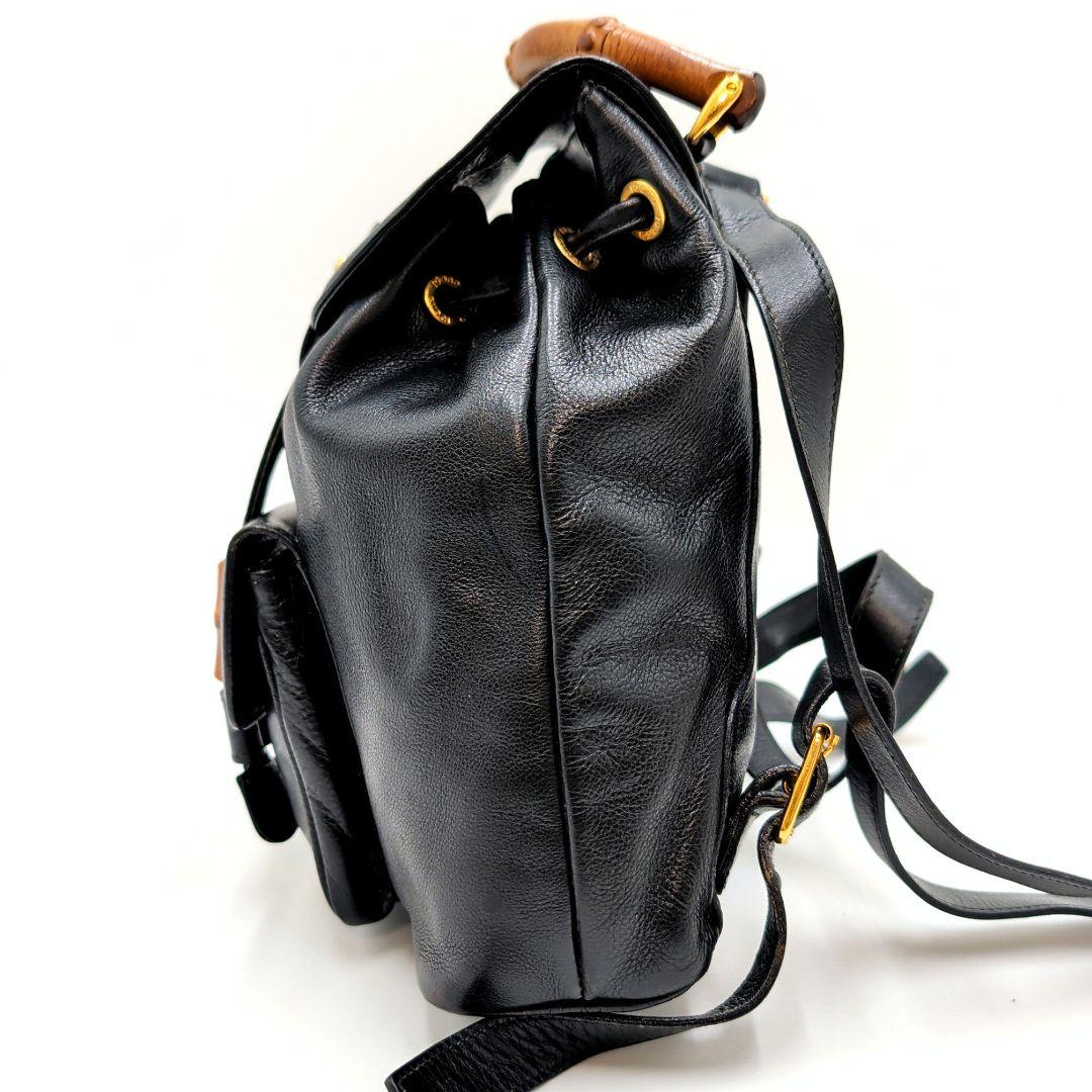 GUCCI オールドグッチ リュック バンブーハンドル オールレザー ブラック