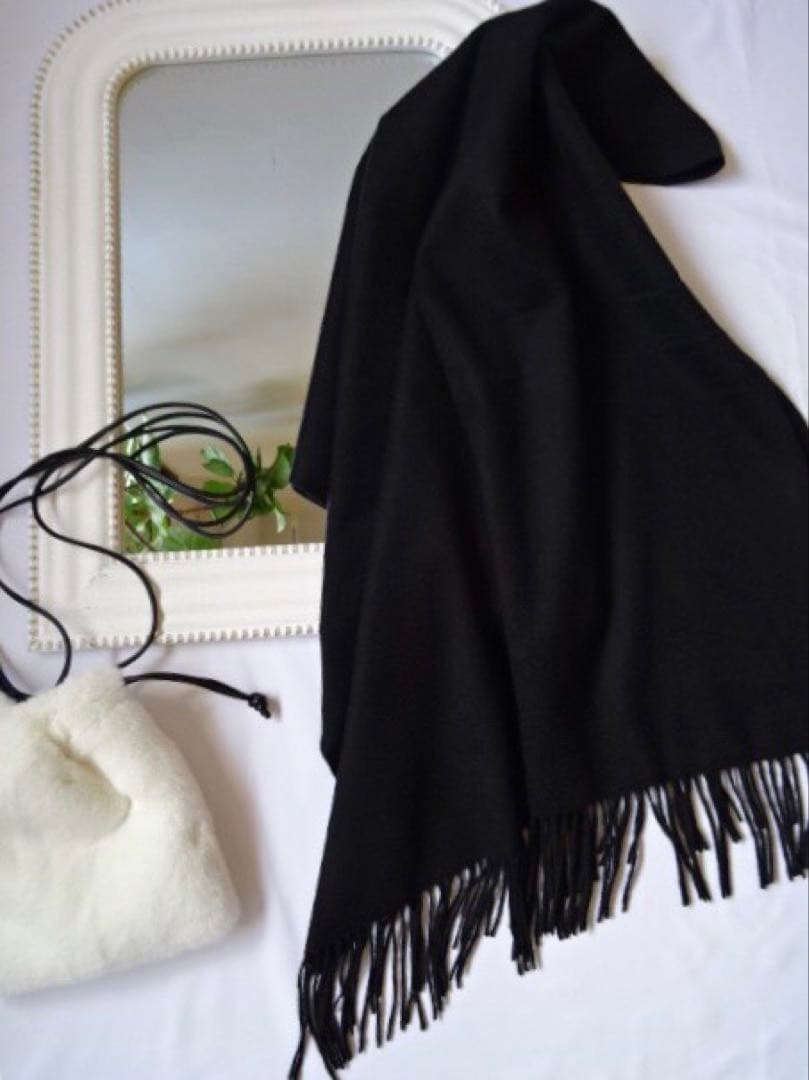 極上カシミヤ100%☆大判 ストール☆ ブラック×杢ブラウン