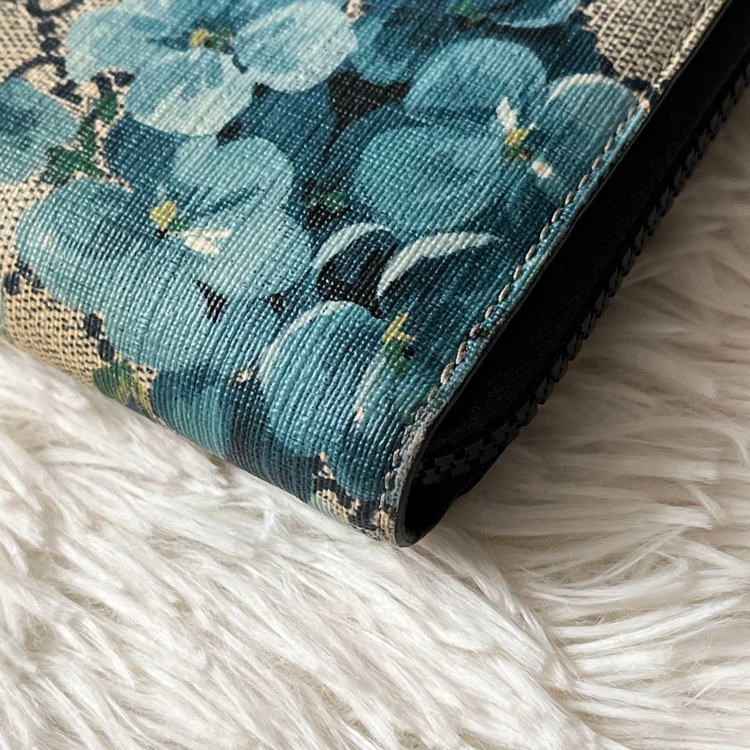 GUCCI グッチ GGブルームス ラウンドファスナー　長財布　花柄　ブルー