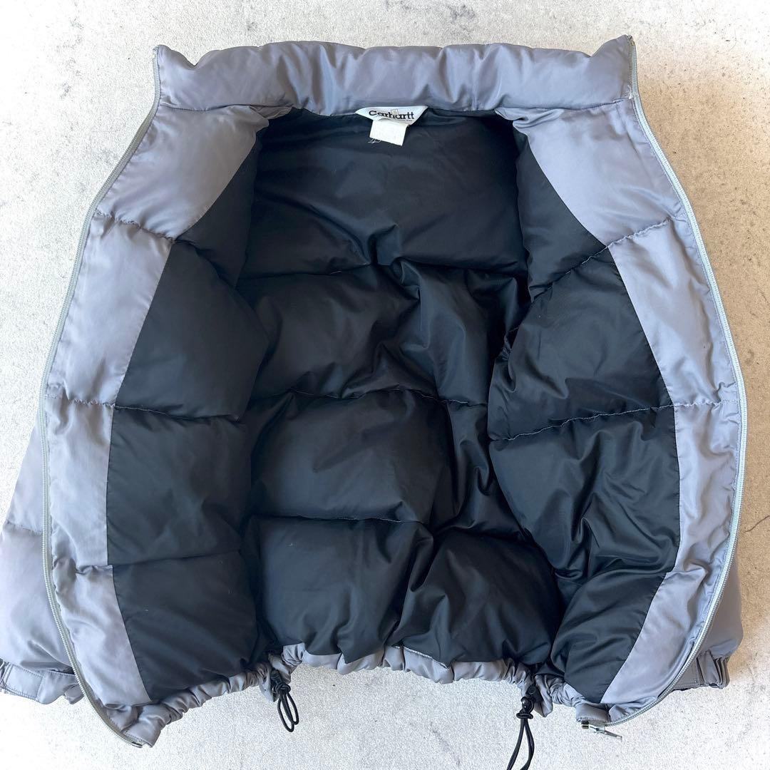 良品 00s カーハート Mサイズ 短丈刺繍 ダウンジャケット シルバーグレー_
