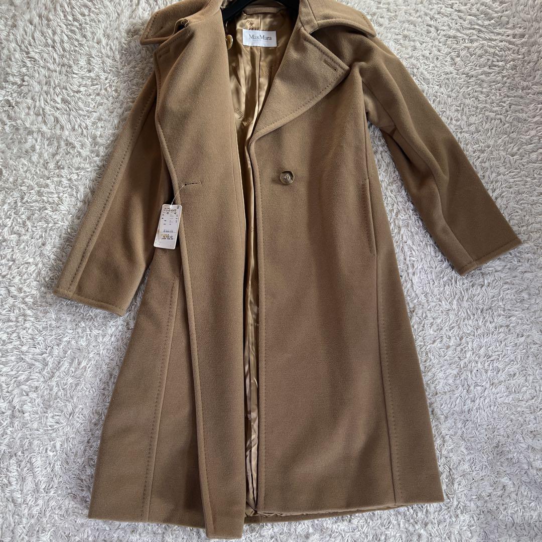 【MaxMara】ロングコート ステンカラーコート　カシミヤ混　キャメル